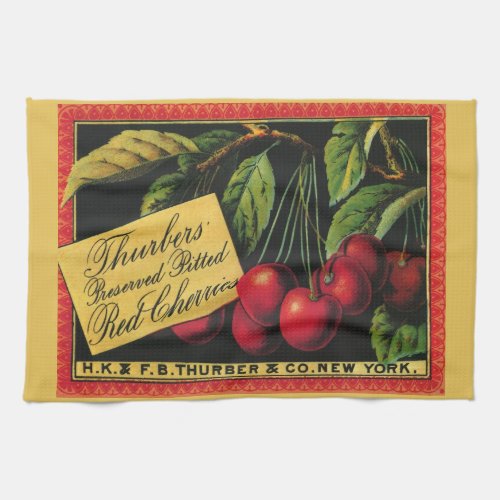 Vintage Fruit Crate Label Art Thurber Cherries Kitchen Towel