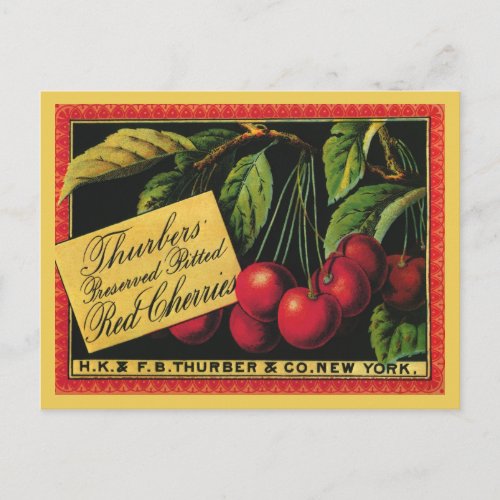 Vintage Fruit Crate Label Art Thurber Cherries Postcard