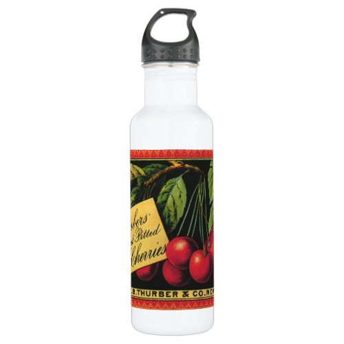 Vintage Fruit Crate Label Art Thurber Cherries Stainless Steel Water Bottle