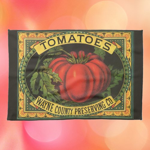 Vintage Fruit Crate Label Art Wayne Co Tomatoes Kitchen Towel