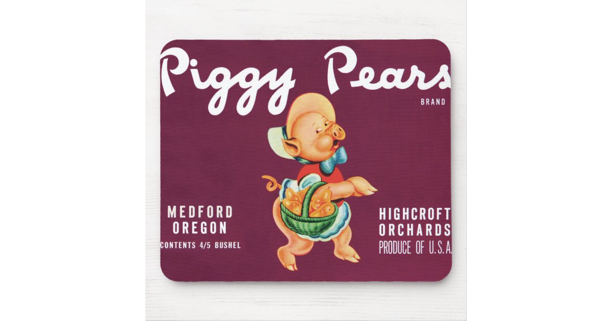 Vintage Fruit Crate Label Art with Piggy Pears Mouse Pad | Zazzle