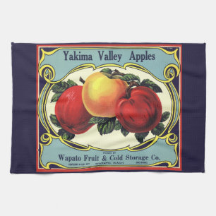 Vintage Fruit Crate Label Art Yakima Valley Apples Kitchen Towel