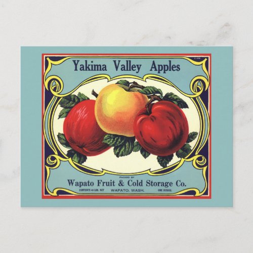 Vintage Fruit Crate Label Art Yakima Valley Apples Postcard