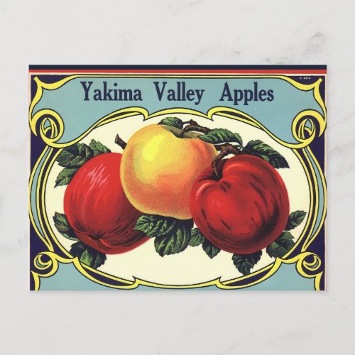 Vintage Fruit Crate Label Art Yakima Valley Apples Postcard