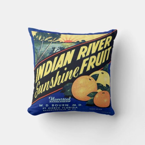 Vintage Fruit Crate Label Florida Indian River Throw Pillow