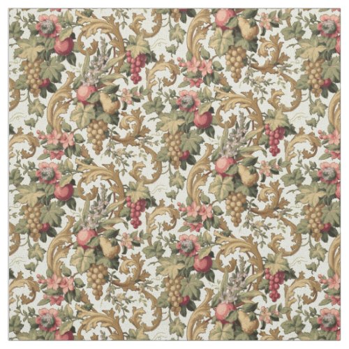 Vintage Fruit Flowers  Grapes Pattern Fabric