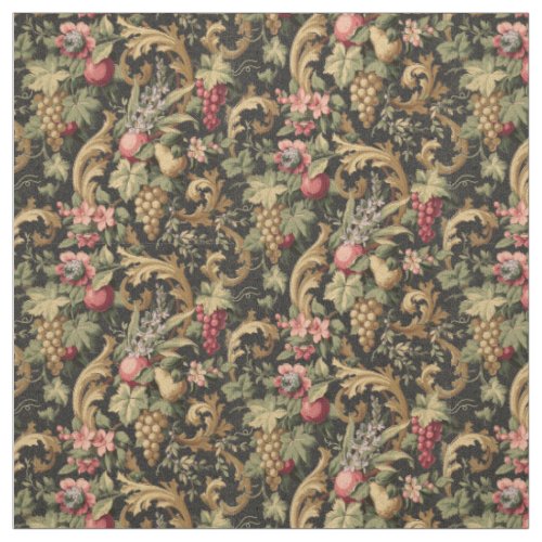 Vintage Fruit Flowers  Grapes Pattern Fabric