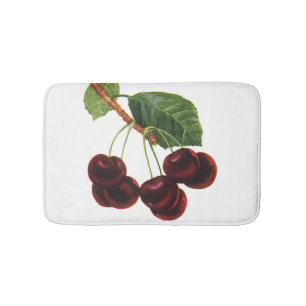 Vintage Fruit Foods, Ripe Cherries from a Tree Bath Mat