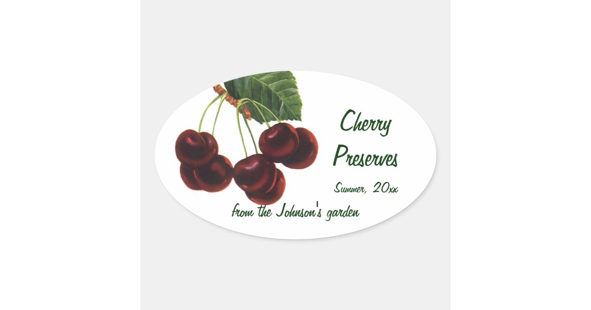 Vintage Fruit Foods, Ripe Cherries from a Tree Oval Sticker | Zazzle