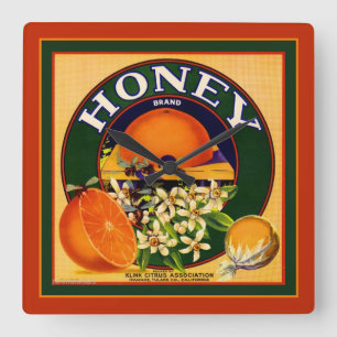 Vintage Fruit Label Oranges Square Wall Clock