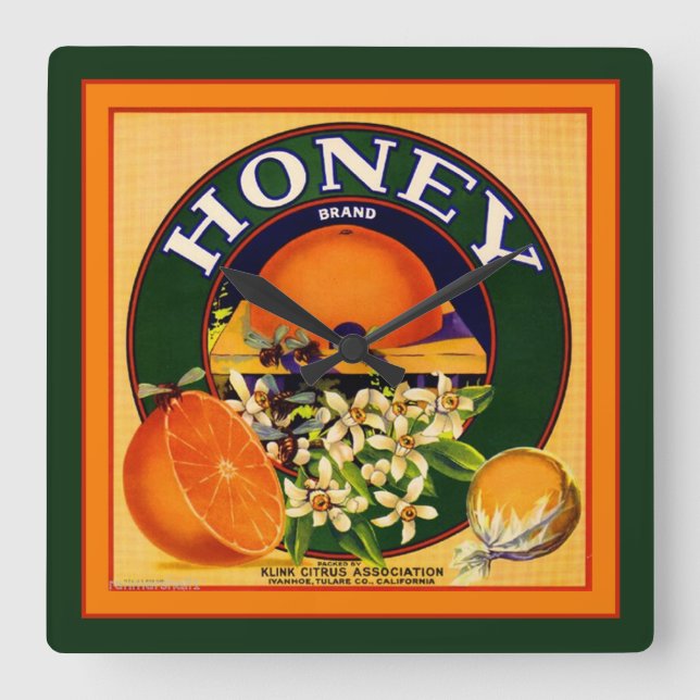 Vintage  Fruit Label Oranges Square Wall Clock (Front)