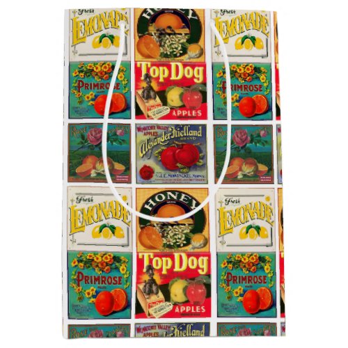 Vintage Fruit Label Pattern Medium Gift Bag