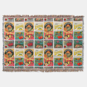 Vintage Fruit Label Pattern Throw Blanket