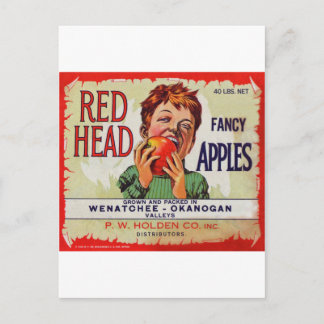 Vintage fruit label - Red Head apples Postcard