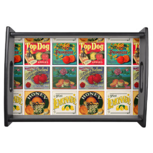 Vintage Fruit Labels Pattern Serving Tray