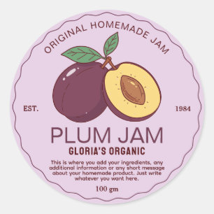 Vintage Fruit Plum Jam Homemade Product Classic Round Sticker