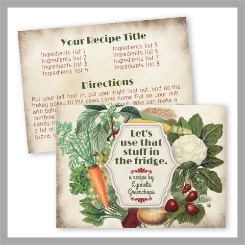 Vintage fruit vegetable cookbook recipe card