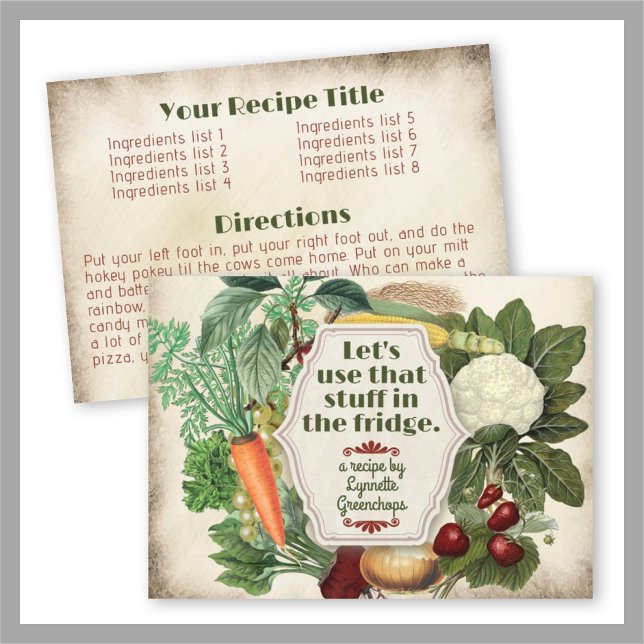 Vintage fruit vegetable cookbook recipe card (Creator Uploaded)