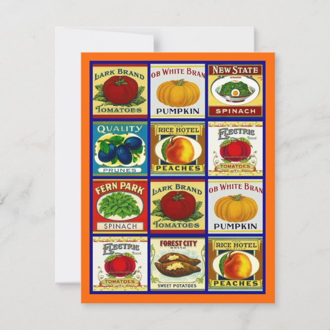 Vintage Fruit Veggie Labels Blank Party Invitation (Front)