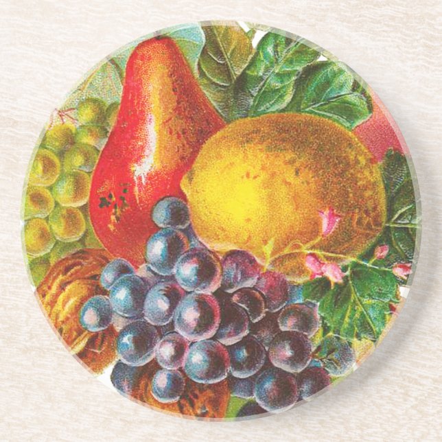 Vintage Fruits and Nuts Painting Sandstone Coaster (Front)