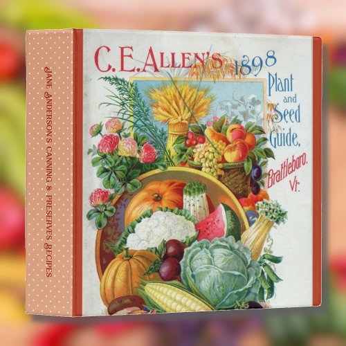 Vintage Fruits and Vegetables Art Recipe  3 Ring Binder