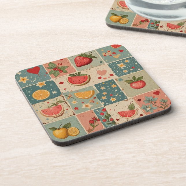 Vintage fruits  beverage coaster (Left Side)