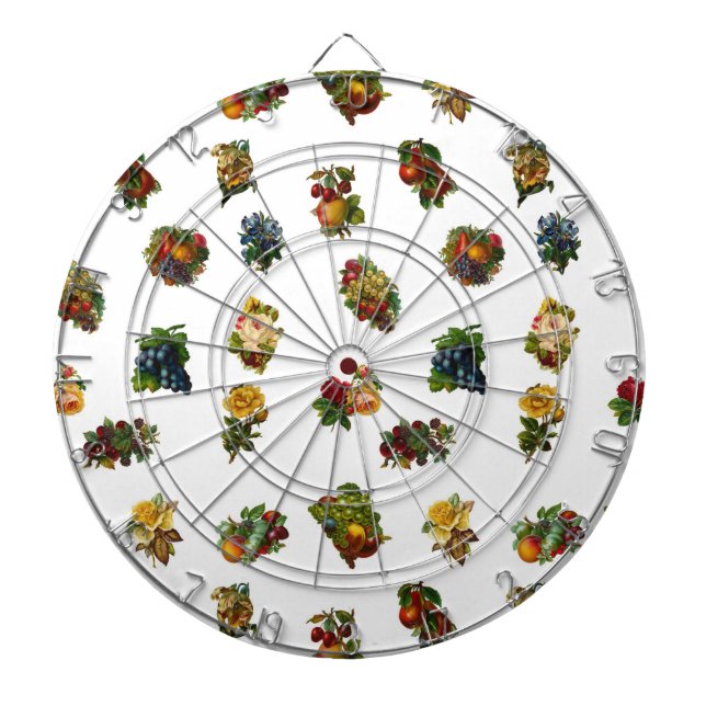 Vintage Fruits & Flowers Dartboard With Darts (Front)
