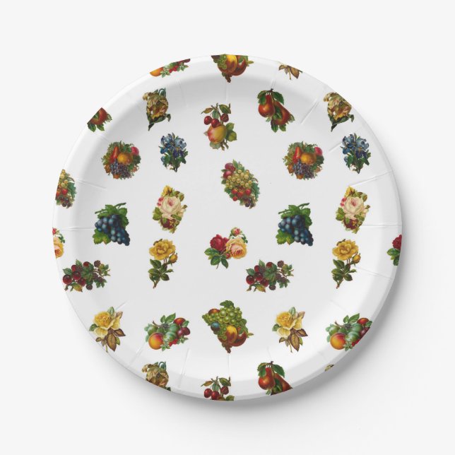 Vintage Fruits & Flowers Paper Plates (Front)