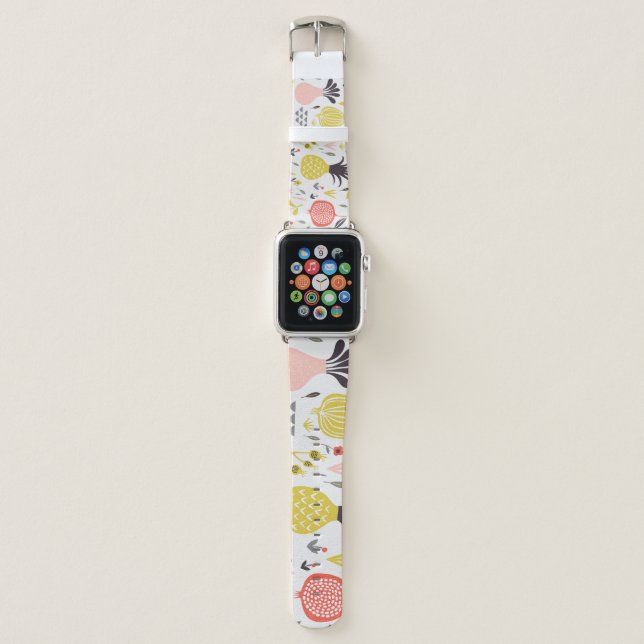 Vintage fruits, flowers: seamless pattern. apple watch band (Front)