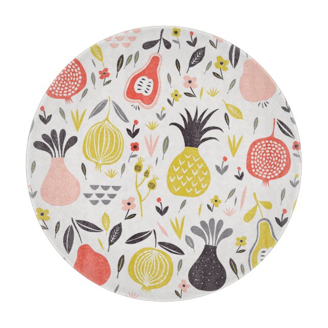 Vintage fruits, flowers: seamless pattern. cutting board (Front)