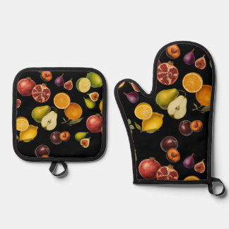 Vintage Fruits Oven Mitt & Potholder Oven Mitt & Pot Holder Set