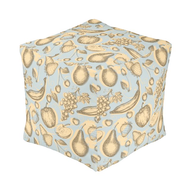 Vintage fruits pattern pouf (Angled Front)