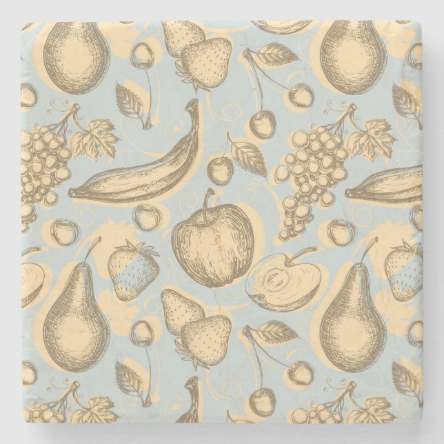 Vintage fruits pattern stone coaster (Front)