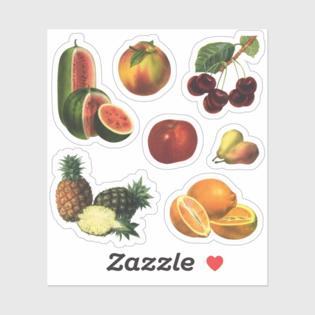 Vintage Fruits, Watermelon, Pineapples, Cherries Sticker (Sheet)