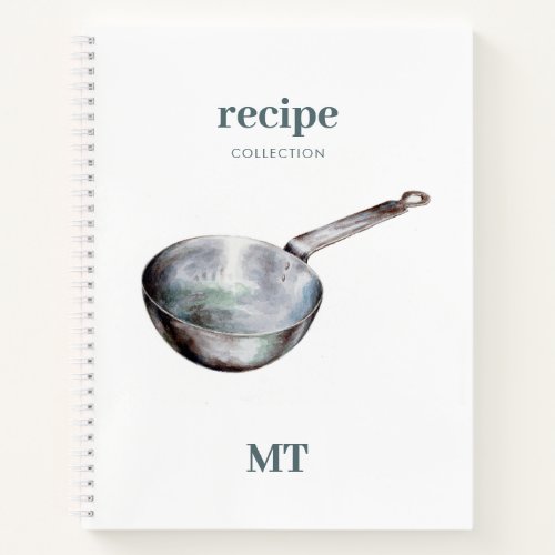 Vintage Frying Pan Recipe Cookbook Monogram Notebook