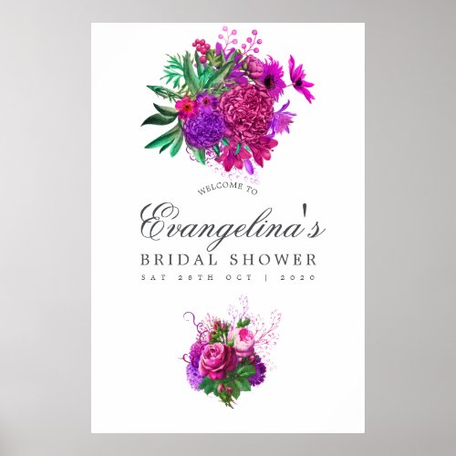Vintage Fuchsia and Purple Bridal Shower Welcome Poster