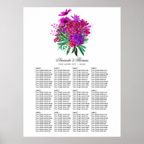 Vintage Fuchsia and Purple Floral Seating Chart