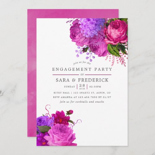 Vintage Fuchsia and Purple Shabby Engagement Party Invitation