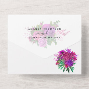 Vintage Fuchsia and Purple Shabby Floral Wedding All In One Invitation