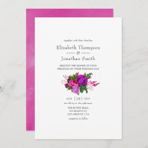Vintage Fuchsia and Purple Shabby Floral Wedding Invitation
