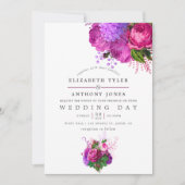 Vintage Fuchsia and Purple Shabby Floral Wedding Invitation (Front)