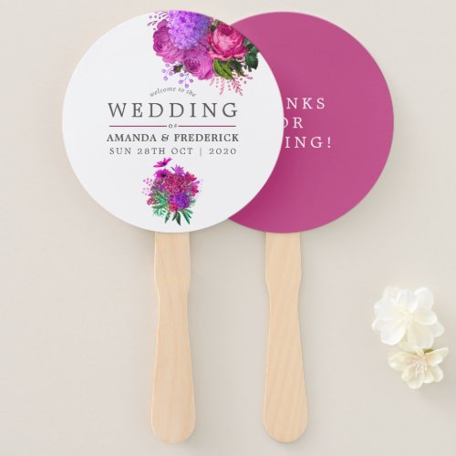 Vintage Fuchsia and Purple Shabby Wedding Favor Hand Fan