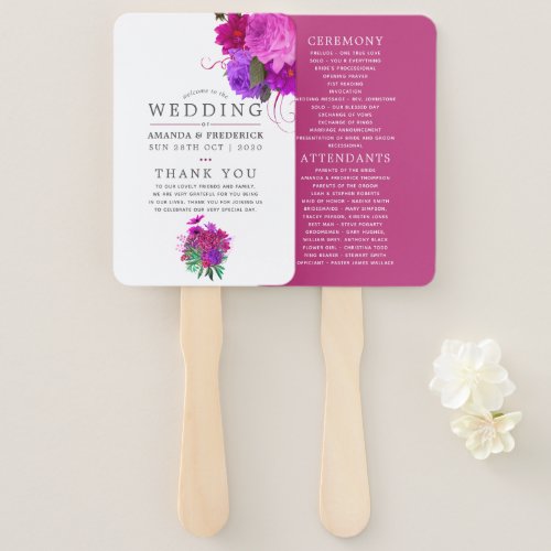 Vintage Fuchsia and Purple Shabby Wedding Program Hand Fan