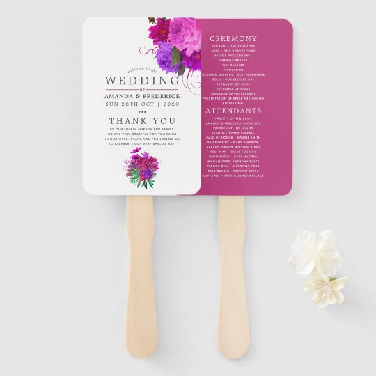 Vintage Fuchsia And Purple Shabby Wedding Program Hand Fan