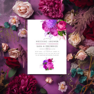 Vintage Fuchsia and Purple Shabby Wedding Shower Invitation