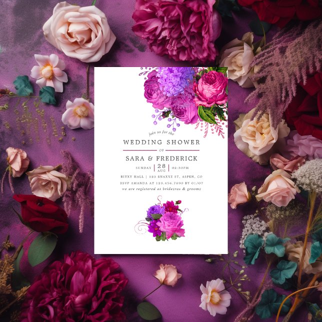 Vintage Fuchsia and Purple Shabby Wedding Shower Invitation (Creator Uploaded)