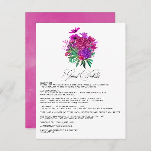 Vintage Fuchsia and Purple Wedding Guest Details Enclosure Card