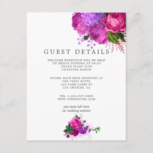 Vintage Fuchsia and Purple Wedding Guest Details Enclosure Card