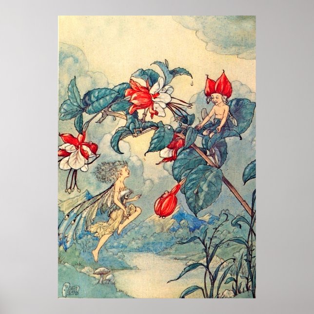 Vintage Fuchsia Fairies Poster (Front)