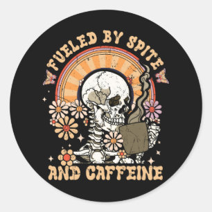 Vintage Fueled By Spite Caffeine Skeleton Hallowee Classic Round Sticker